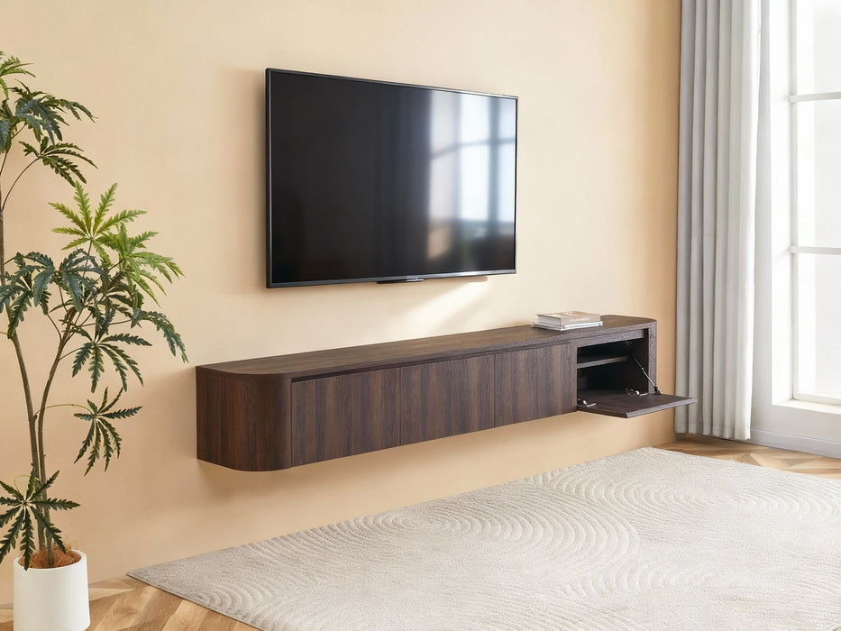 Meuble TV Suspendu Japandi SAUVERN Organique Noyer 240CM