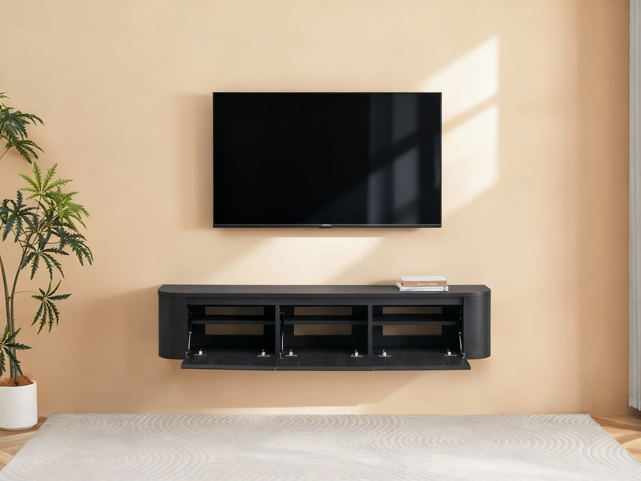 Meuble TV Suspendu Japandi SAUVERN Organique NOIR 180CM