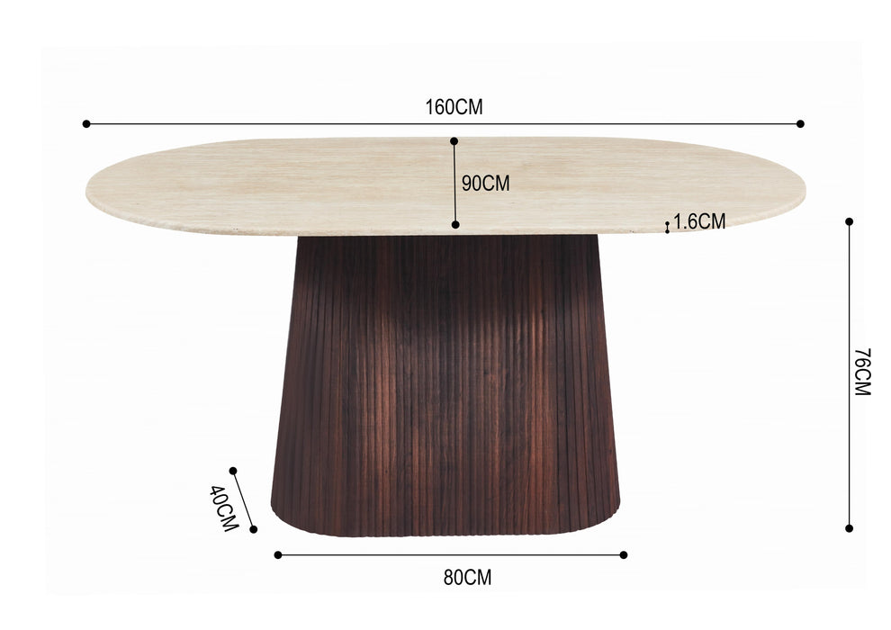 Table à Manger Japandi Gemont Pierre Frittée Aspect Travertin 160 cm
