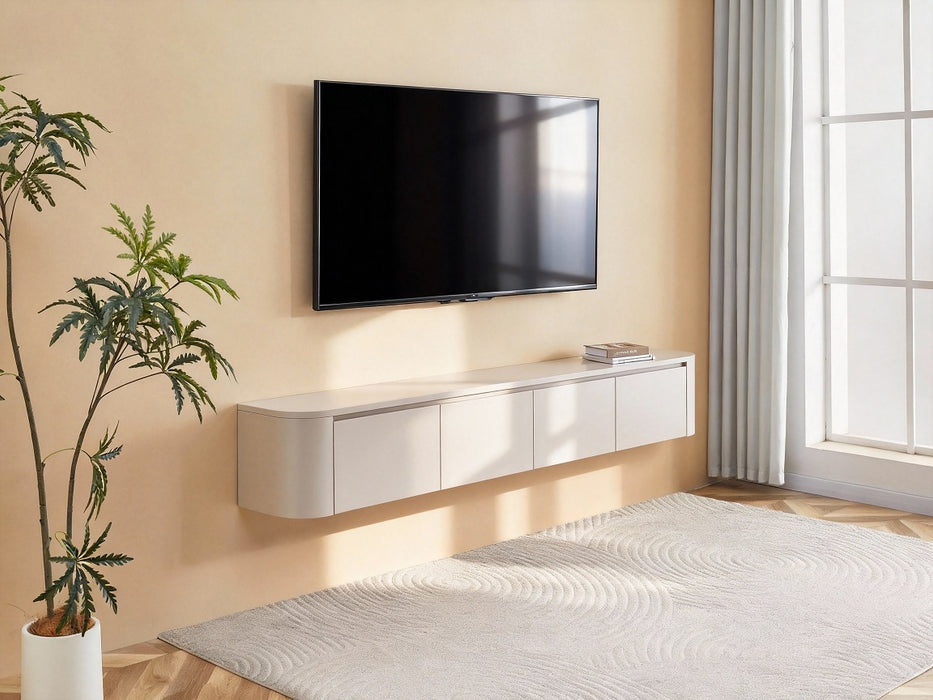 Meuble TV Suspendu Japandi SAUVERN Organique Ivoire 240CM