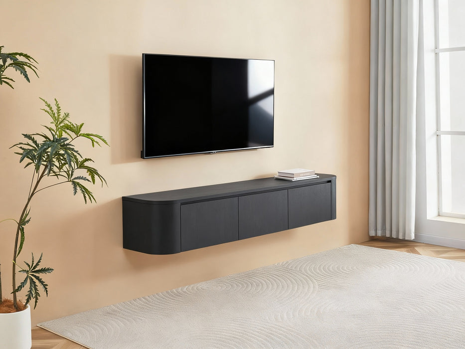 Meuble TV Suspendu Japandi SAUVERN Organique NOIR 180CM