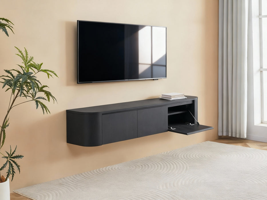 Meuble TV Suspendu Japandi SAUVERN Organique NOIR 180CM