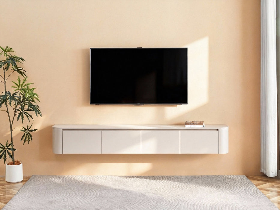 Meuble TV Suspendu Japandi SAUVERN Organique Ivoire 240CM