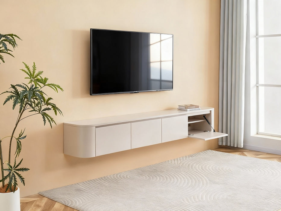 Meuble TV Suspendu Japandi SAUVERN Organique Ivoire 240CM