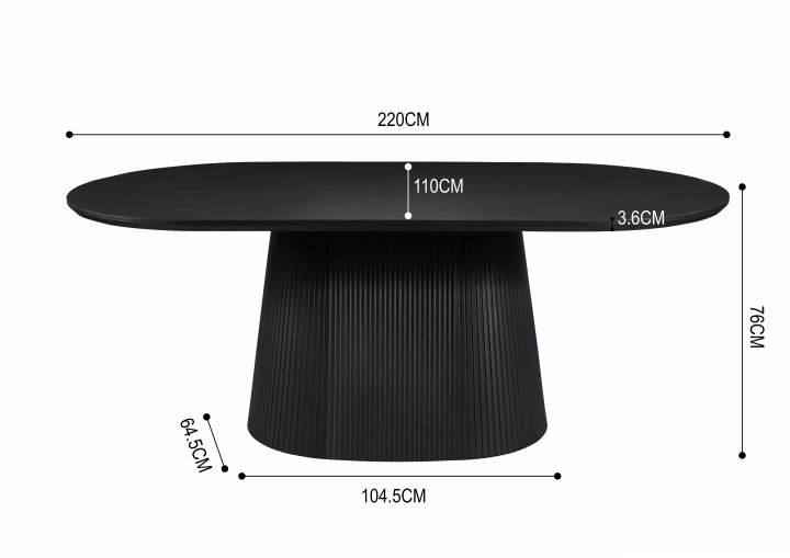 Japandi Eettafel Nizone Zwart 220 cm