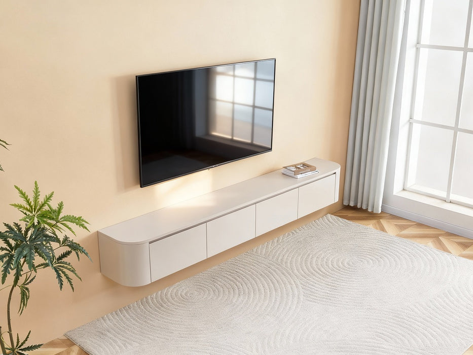 Meuble TV Suspendu Japandi SAUVERN Organique Ivoire 240CM