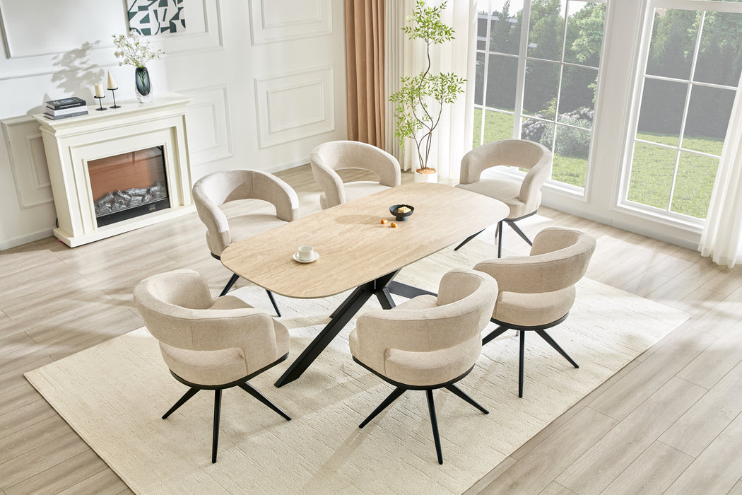 Eettafel VABRE Keramiek Travertin Look 180 cm