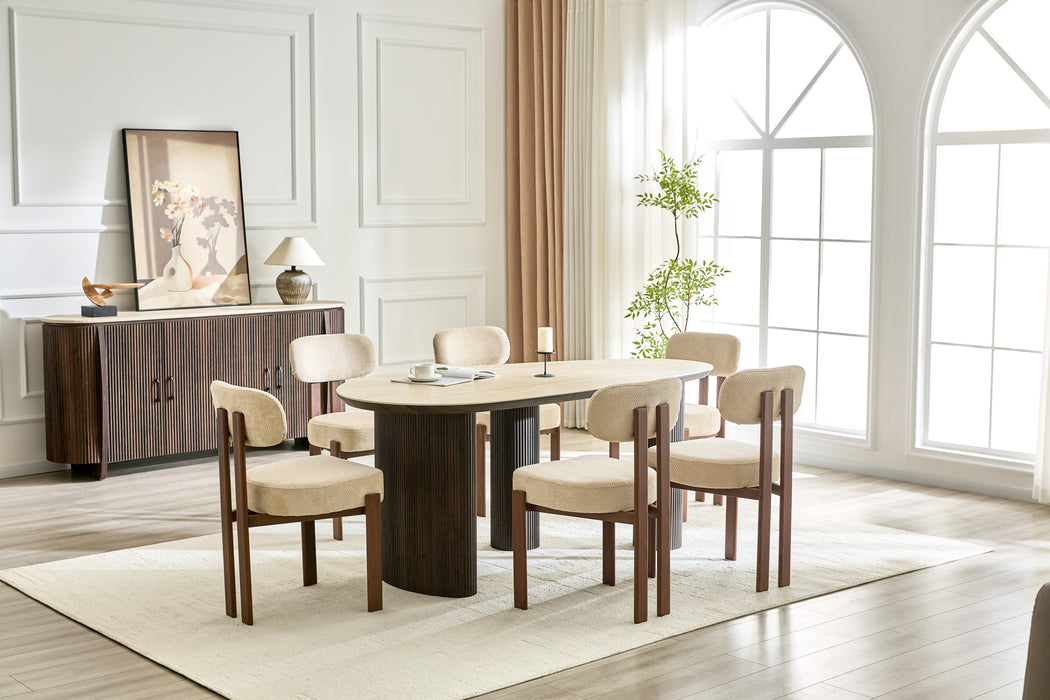 Eettafel CORCONE Keramiek Organisch Travertin Look 180 cm