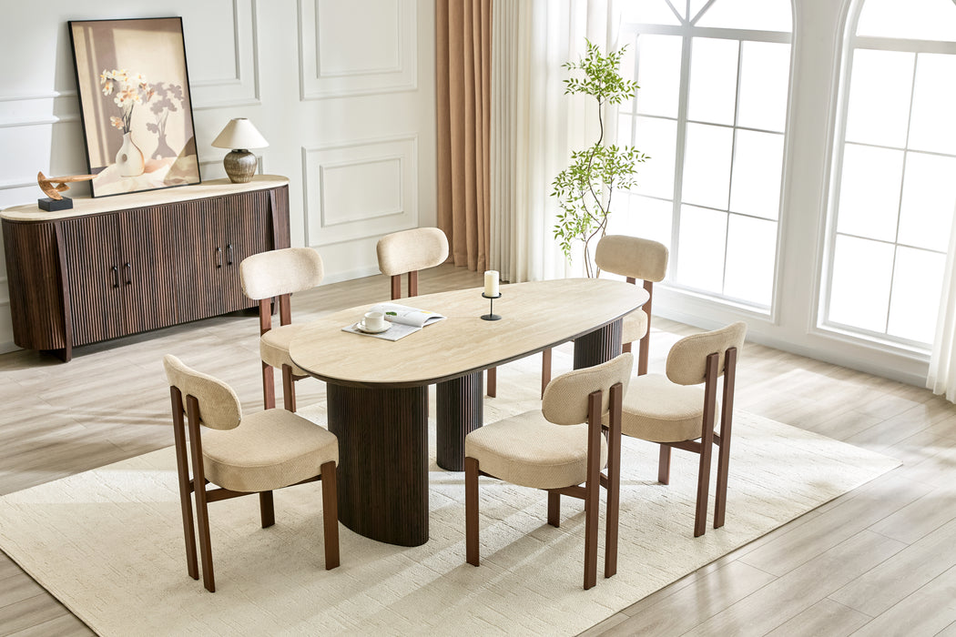 Eettafel CORCONE Keramiek Organisch Travertin Look 180 cm