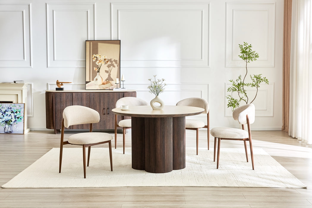 Table à manger 120 cm ronde en céramique RACHES Effet Travertin
