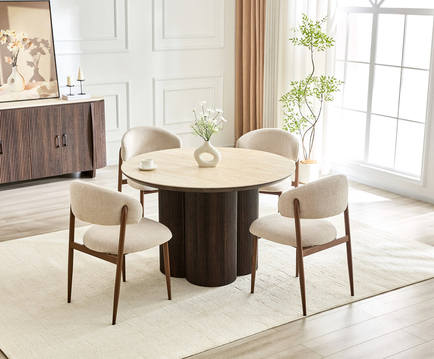Table à manger 120 cm ronde en céramique RACHES Effet Travertin