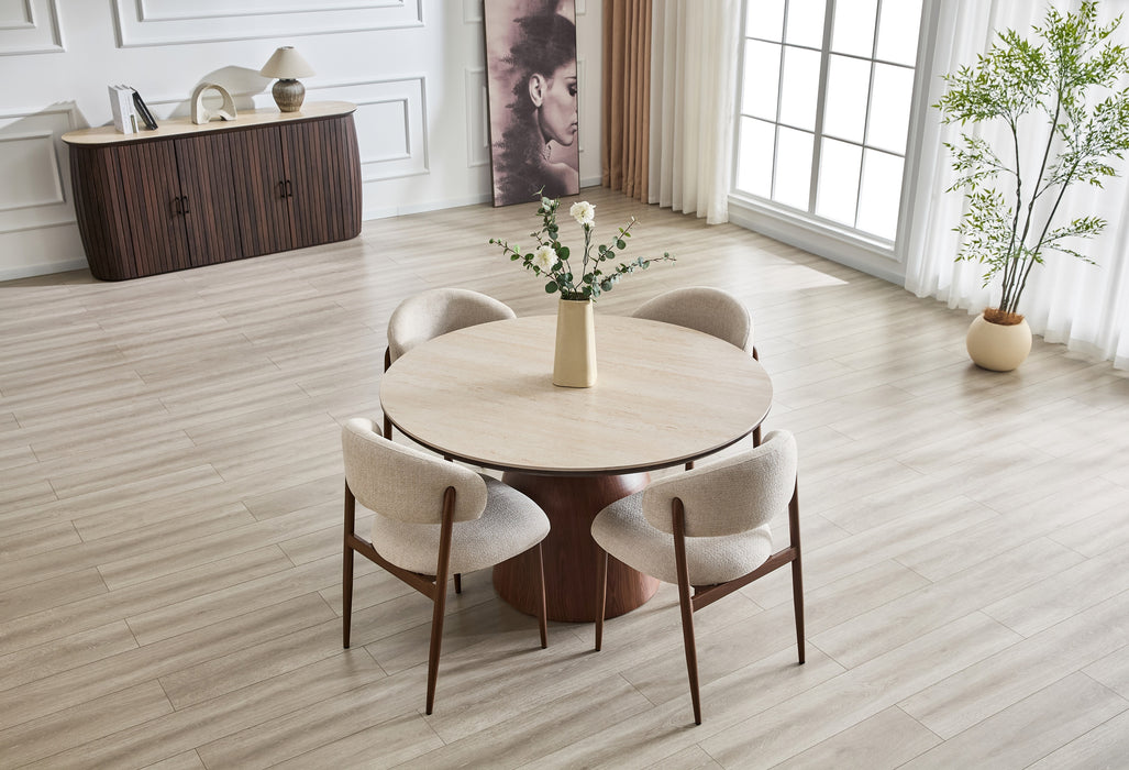 Eettafel MEDARD Rond 130 cm Travertin Look