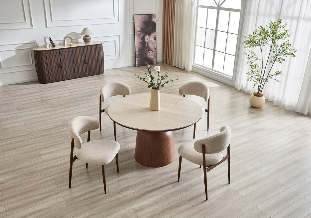 Eettafel MEDARD Rond 130 cm Travertin Look