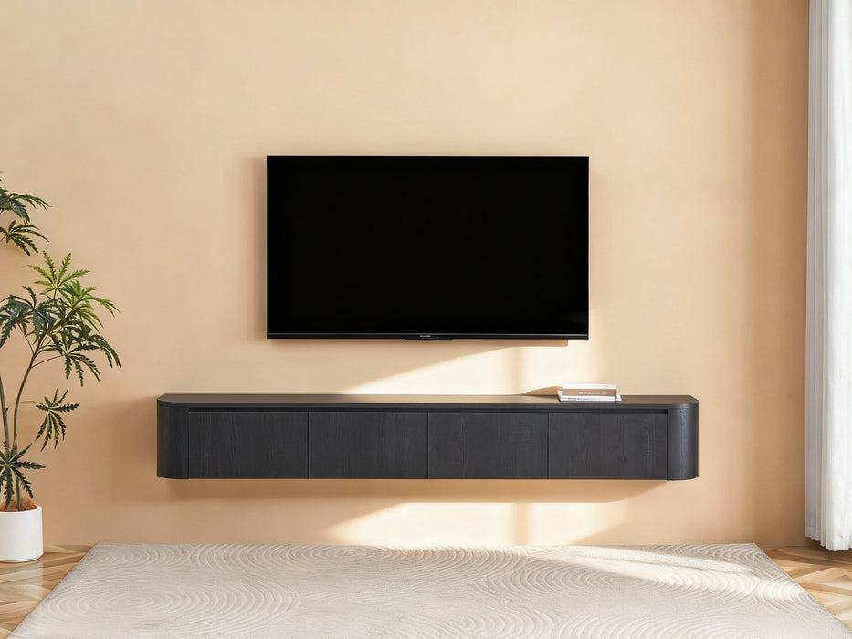 Meuble TV Suspendu Japandi SAUVERN Organique NOIR 240CM