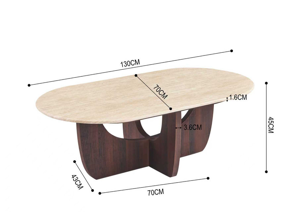 Japandi Salontafel ARMOY Travertin Walnoot Look 130 cm