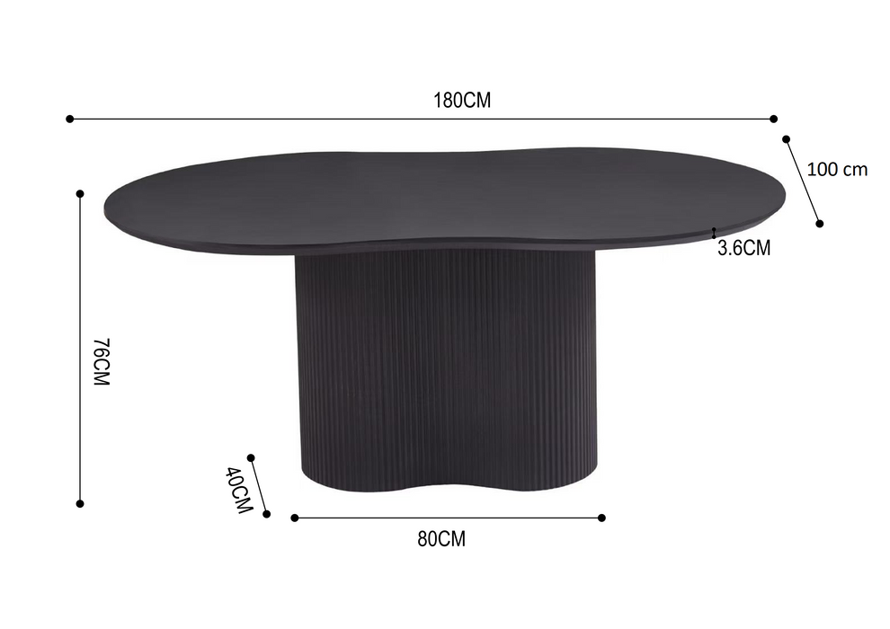 Japandi Eettafel Chivres Zwart 180 cm