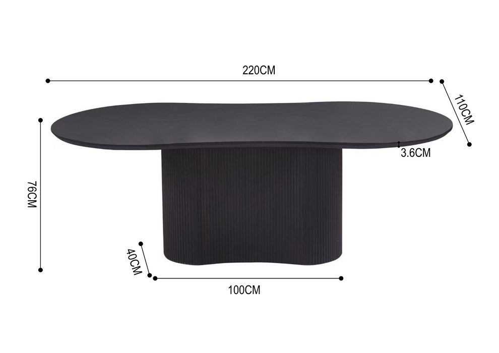 Japandi Eettafel Chivres Zwart 220 cm