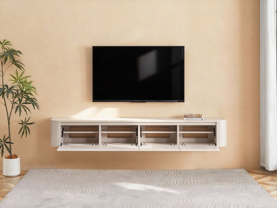 Meuble TV Suspendu Japandi SAUVERN Organique Ivoire 240CM