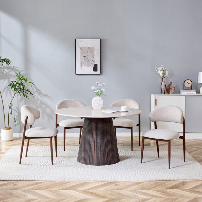 Japandi Runder Esstisch Gemont Ø130 cm Travertin-Optik