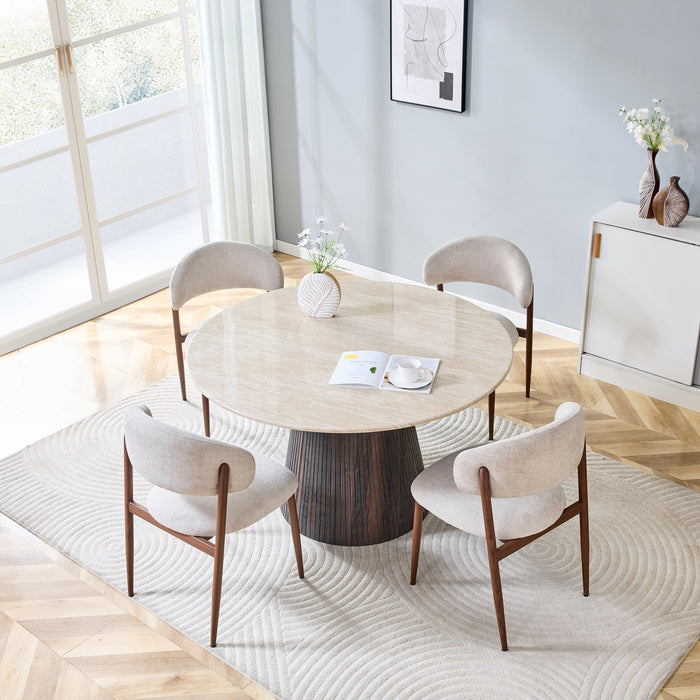 Japandi Runder Esstisch Gemont Ø130 cm Travertin-Optik