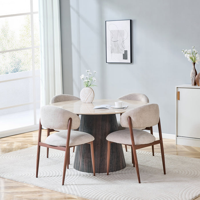 Japandi Runder Esstisch Gemont Ø130 cm Travertin-Optik