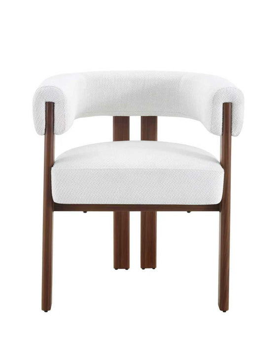 Japandi Eetkamerstoel PARTHE Bouclé Crème Walnoot