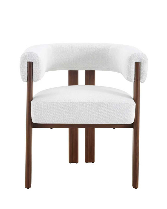 Japandi Eetkamerstoel PARTHE Bouclé Crème Walnoot Set van 4