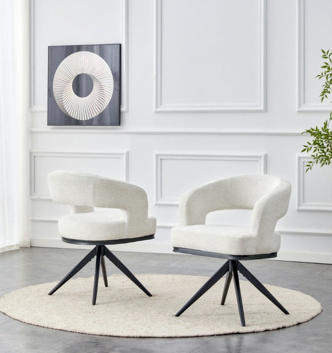 Japandi Eetkamerstoel Belfort Bouclé Crème Set van 4