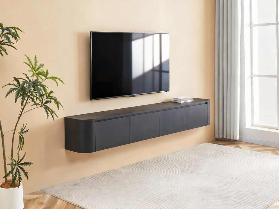 Meuble TV Suspendu Japandi SAUVERN Organique NOIR 240CM