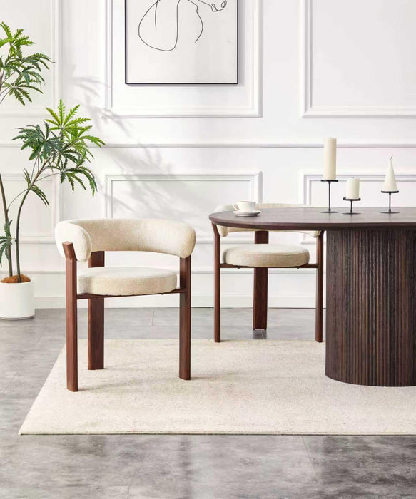 Japandi Eetkamerstoel CARAT Bouclé Stone Walnoot Set van 4