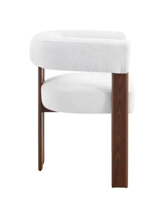 Japandi Eetkamerstoel PARTHE Bouclé Crème Walnoot Set van 4