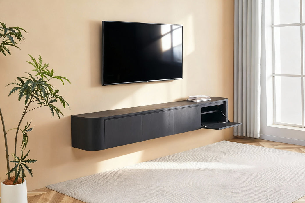 Meuble TV Suspendu Japandi SAUVERN Organique NOIR 240CM