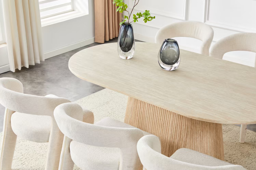 Chaise de salle à manger Japandi ANDUZ Bouclé stone