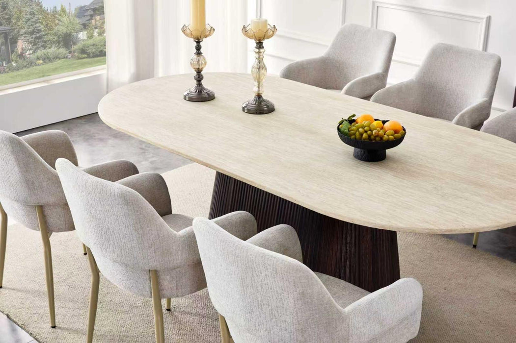 Japandi eetkamerstoel FLECHE Boucle Stone Set van 4