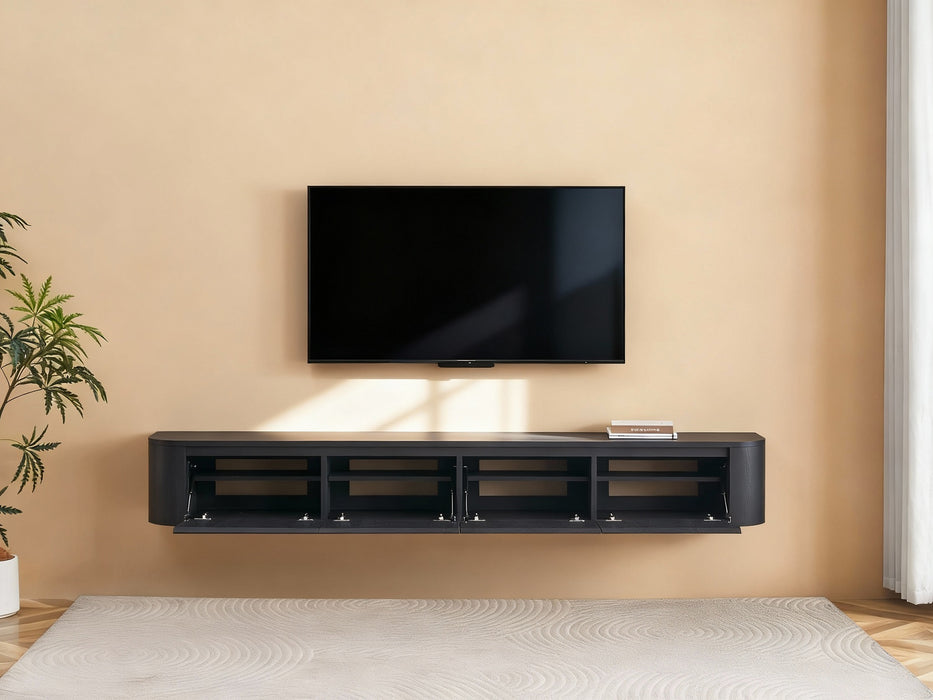 Meuble TV Suspendu Japandi SAUVERN Organique NOIR 240CM