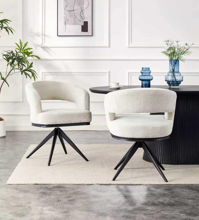 Japandi Eetkamerstoel Belfort Bouclé Stone Set van 4