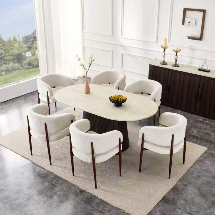 Japandi Eetkamerstoel Quintin Bouclé Stone Set van 2