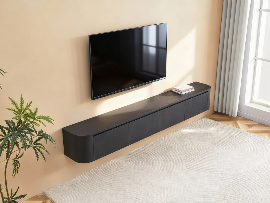 Meuble TV Suspendu Japandi SAUVERN Organique NOIR 240CM