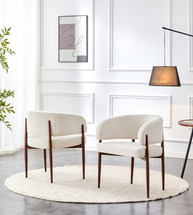 Japandi Eetkamerstoel Quintin Bouclé Stone Set van 2