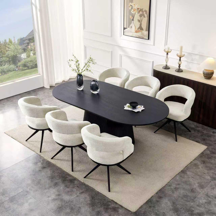 Japandi Eetkamerstoel Belfort Bouclé Stone Set van 2