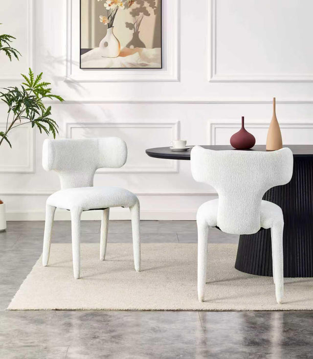 Chaise de salle à manger Japandi AVORIA Bouclé Crème
