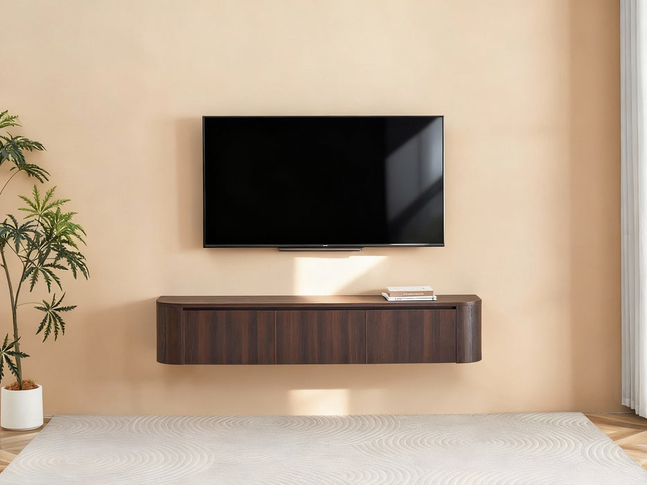 Meuble TV Suspendu Japandi SAUVERN Organique Noyer 180CM