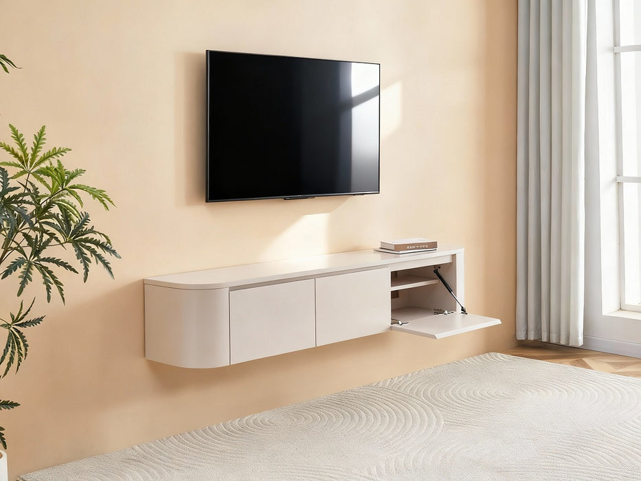 Meuble TV Suspendu Japandi SAUVERN Organique Ivoire 180CM