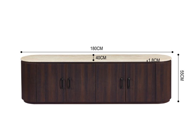 Japandi TV-Möbel Gemont Travertin Look 180 cm