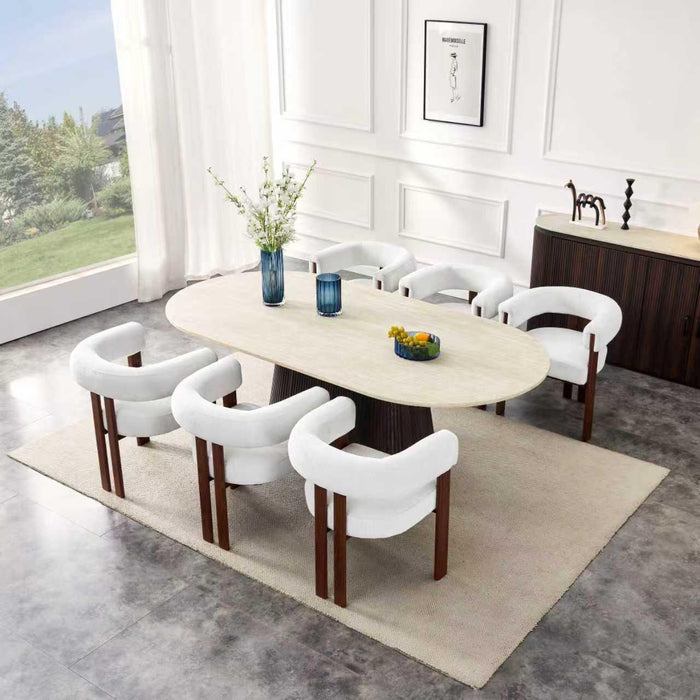 Japandi Eetkamerstoel PARTHE Bouclé Crème Walnoot Set van 2