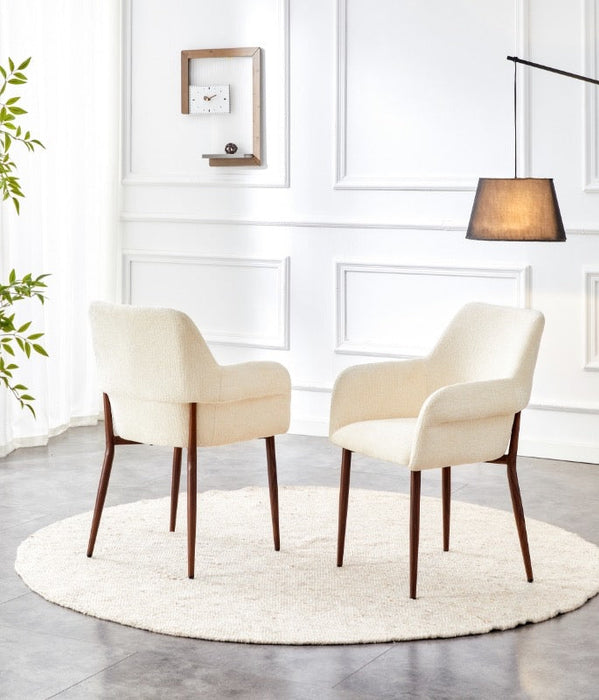 Japandi eetkamerstoel FLECHE Boucle Creme Set van 2