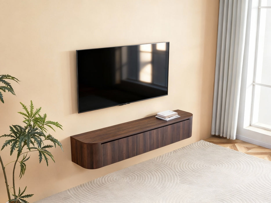 Meuble TV Suspendu Japandi SAUVERN Organique Noyer 180CM