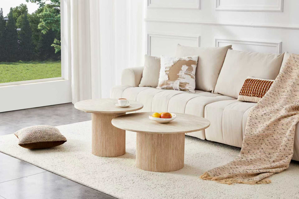 Japandi Couchtisch Martin Set 2-in-1 Travertin Optik — Hermanshome