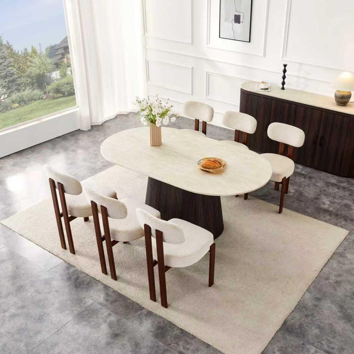 Table à Manger Japandi Gemont Pierre Frittée Aspect Travertin 160 cm
