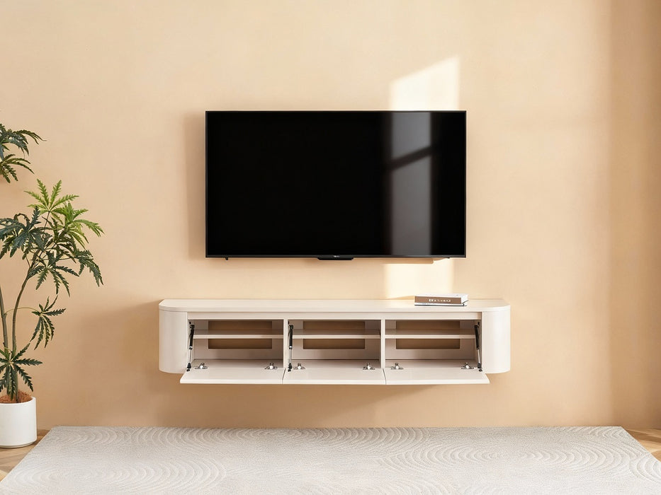 Meuble TV Suspendu Japandi SAUVERN Organique Ivoire 180CM